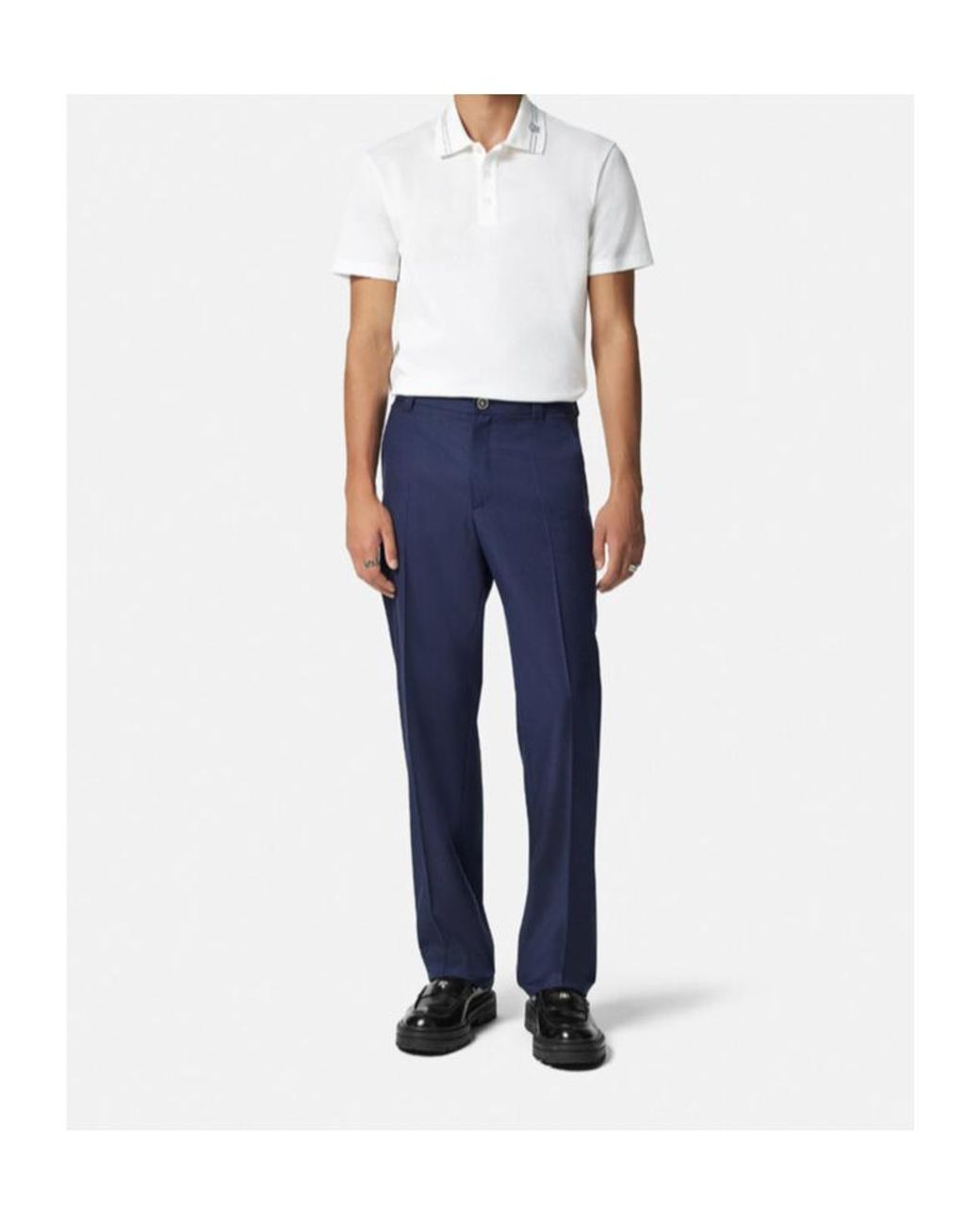 Versace White Medusa-Embroidered Short-Sleeved Polo Shirt for men