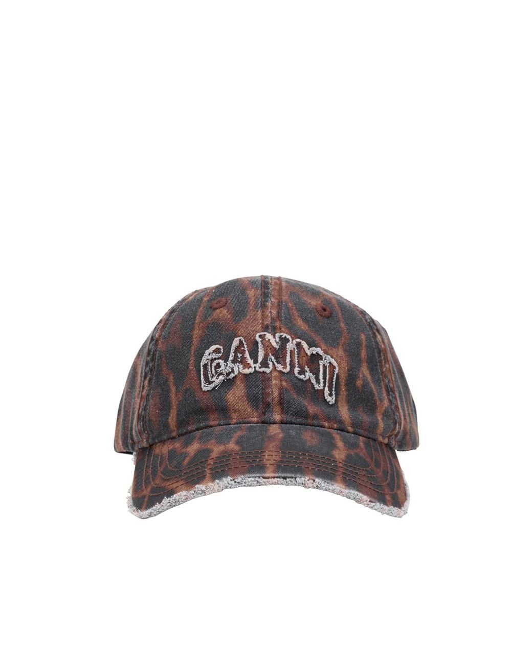 Ganni Brown Frayed Logo Baseball Cap