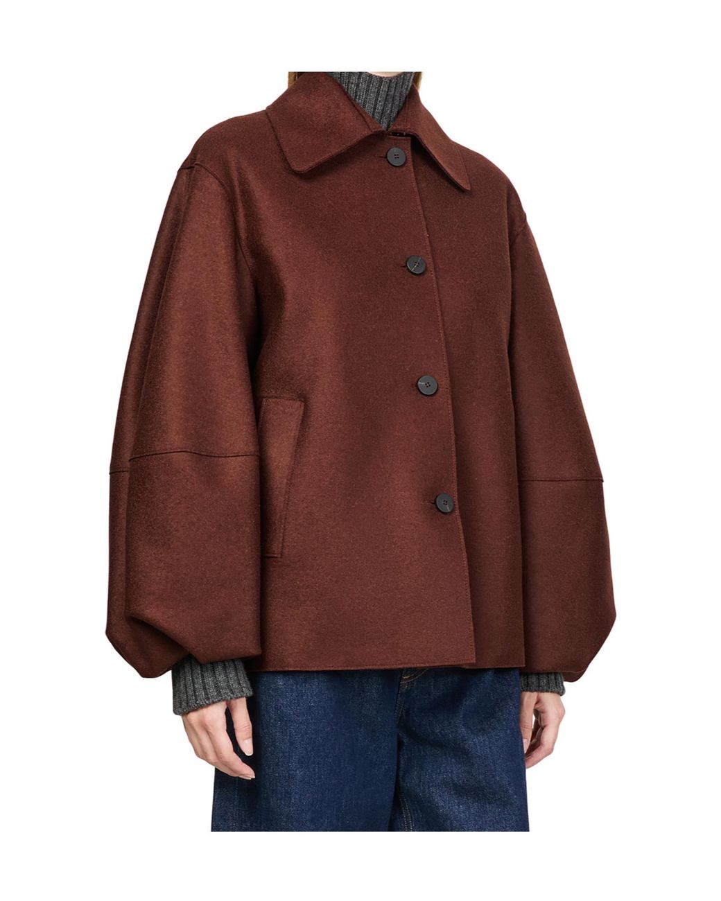 Harris Wharf London Brown Puff-Sleeved Jacket