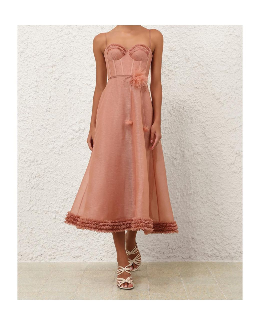 Zimmermann Pink Luna Ruffle Midi Dress