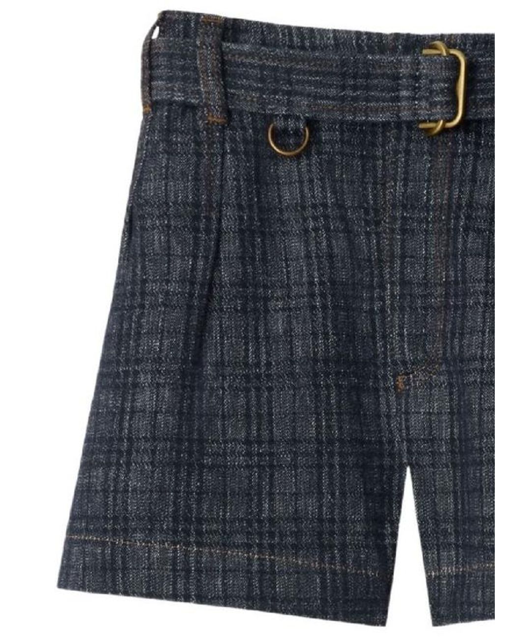 Burberry Blue Belted Check Denim Shorts