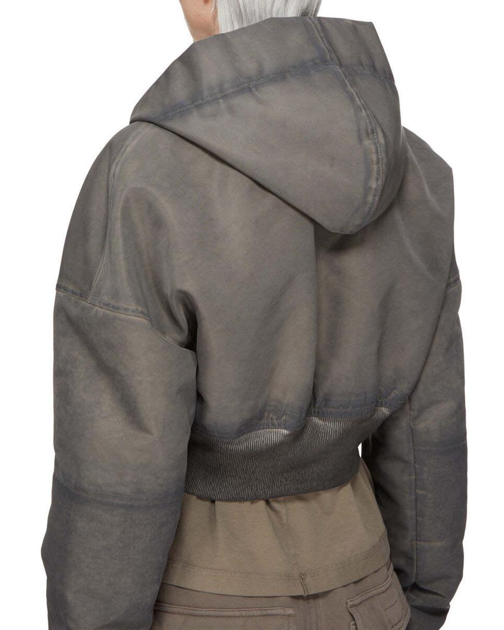 Rick Owens Gray Zip-Up Cropped Hoodie