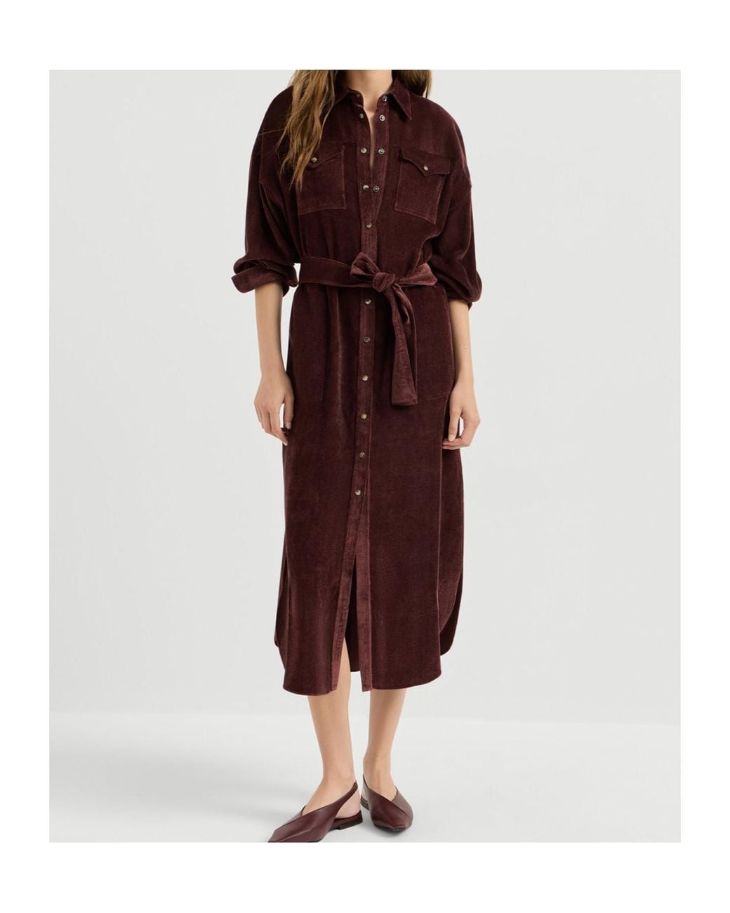 Brunello Cucinelli Purple Fluid Corduroy Shirt Dress
