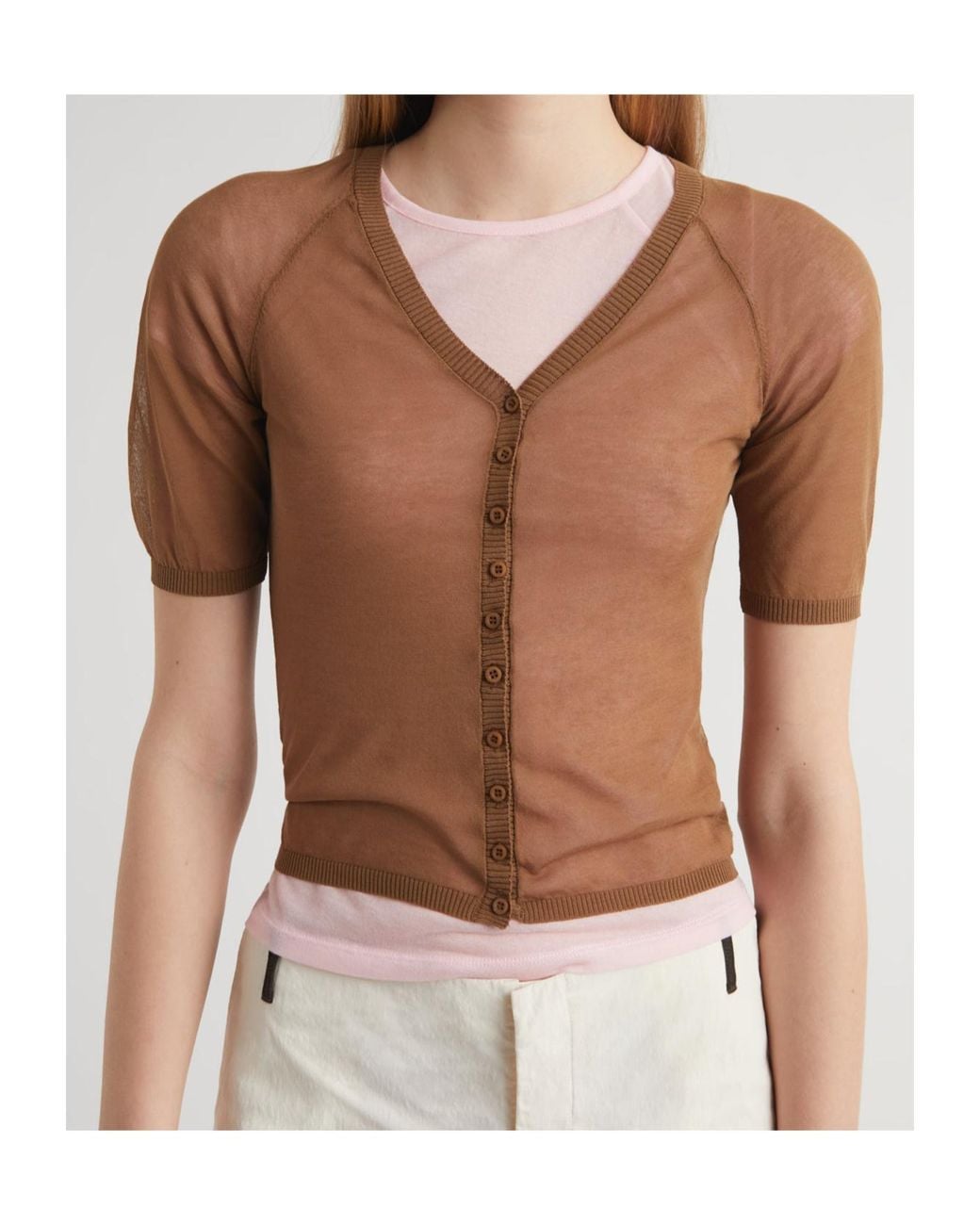 Paloma Wool Brown Short-Sleeved Knitted Cardigan