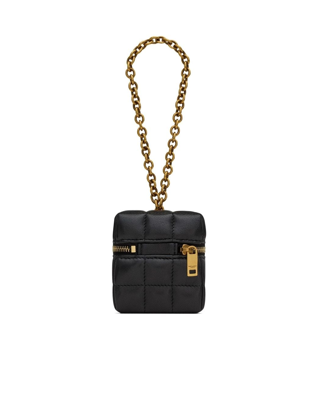 Saint Laurent White Cassandre Matelassé Carré Mini Cube On Chain