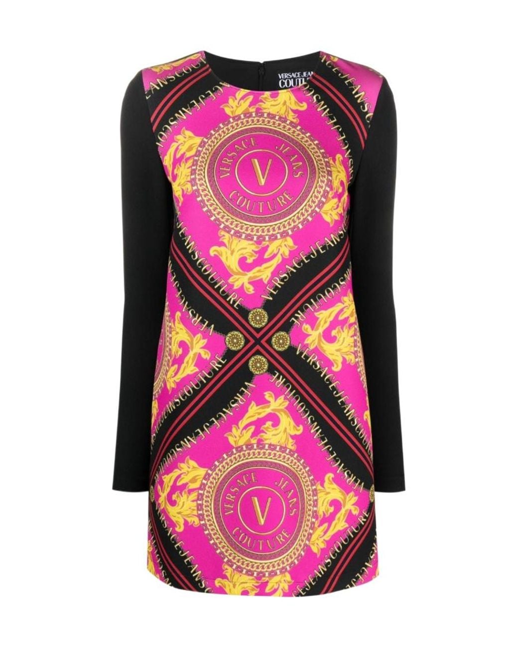 Versace Jeans Pink Couture Chain-Printed Long Sleeved Mini Dress