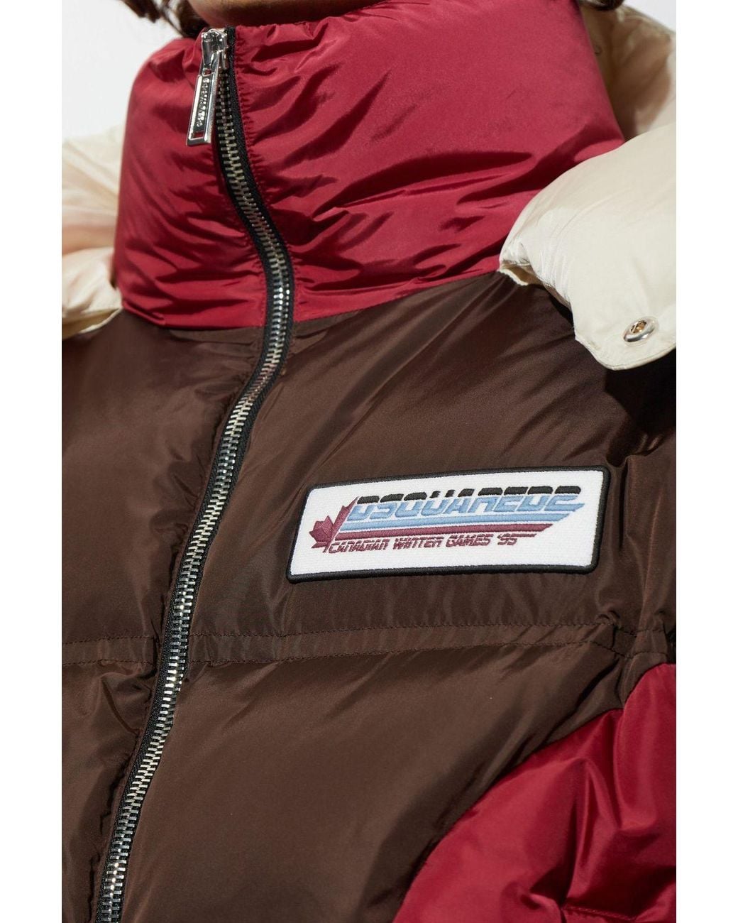 DSquared² Red Logo-Patch Hooded Down Jacket for men