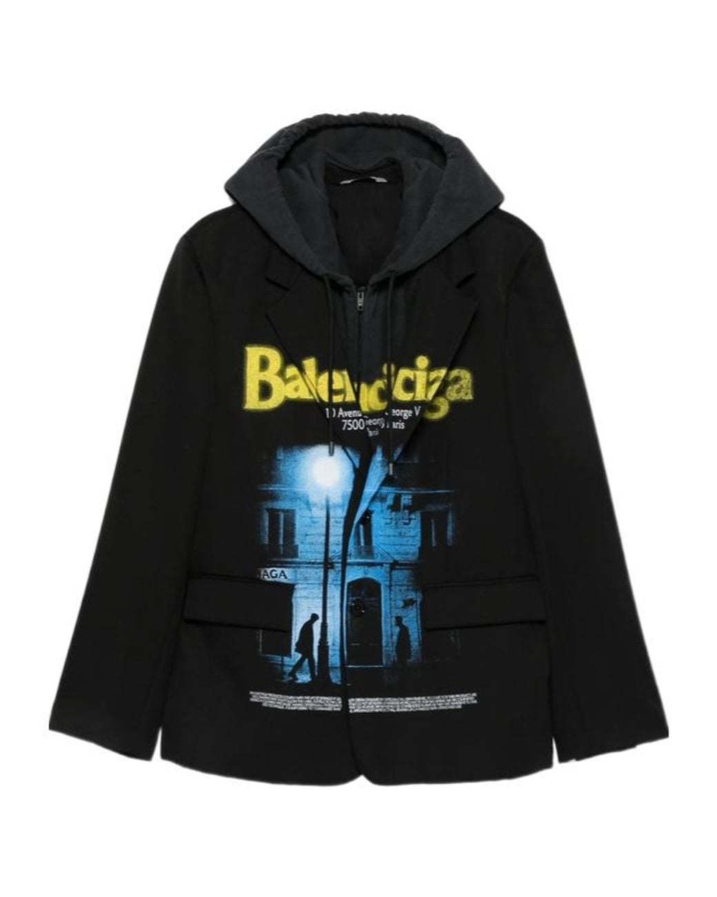 Balenciaga Black Layered Hooded Jacket for men