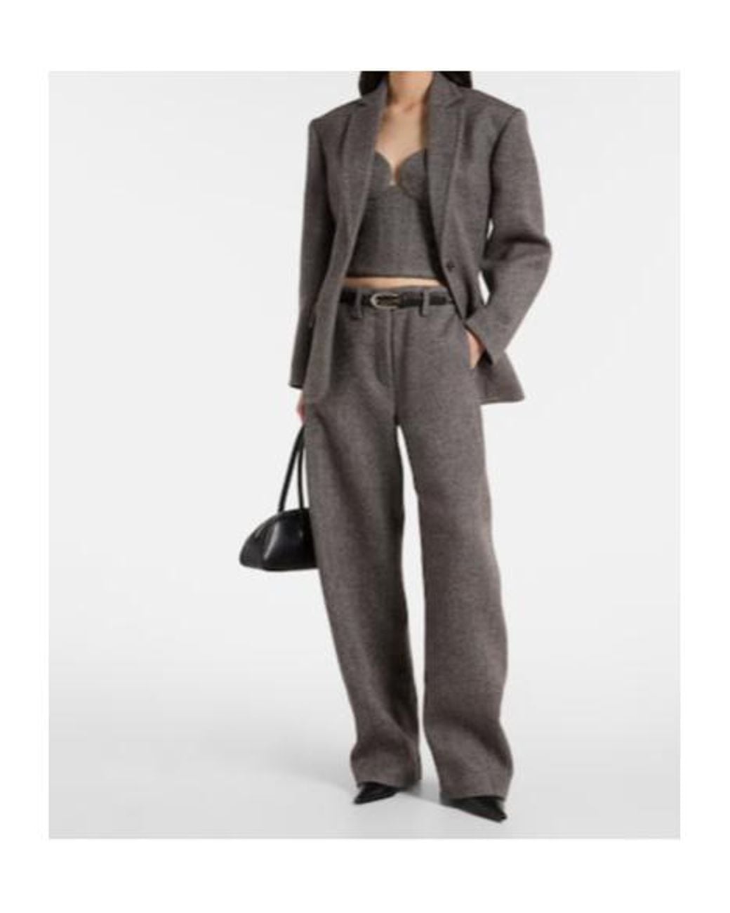 Magda Butrym Gray Low-Rise Herringbone Wool-Blend Barrel-Leg Pants
