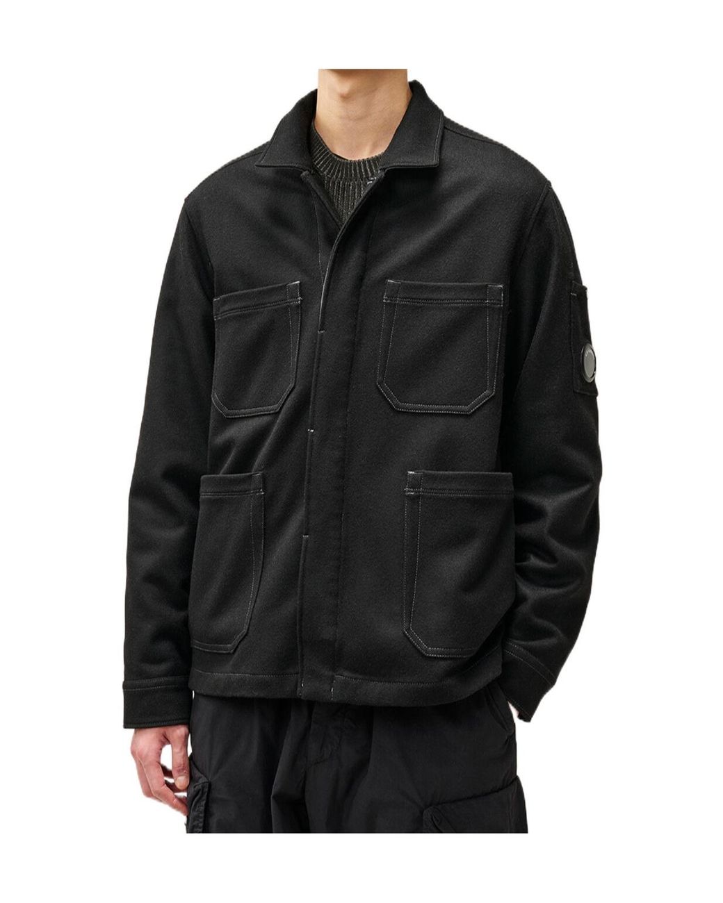 C P Company Black Felted Wool Lens Field Overshirt for men