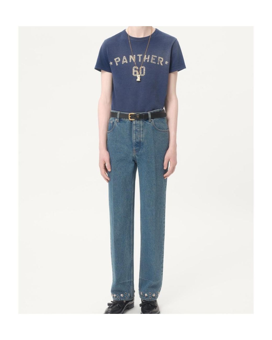 Valentino Blue Eyelet Detailed Straight-Leg Jeans for men