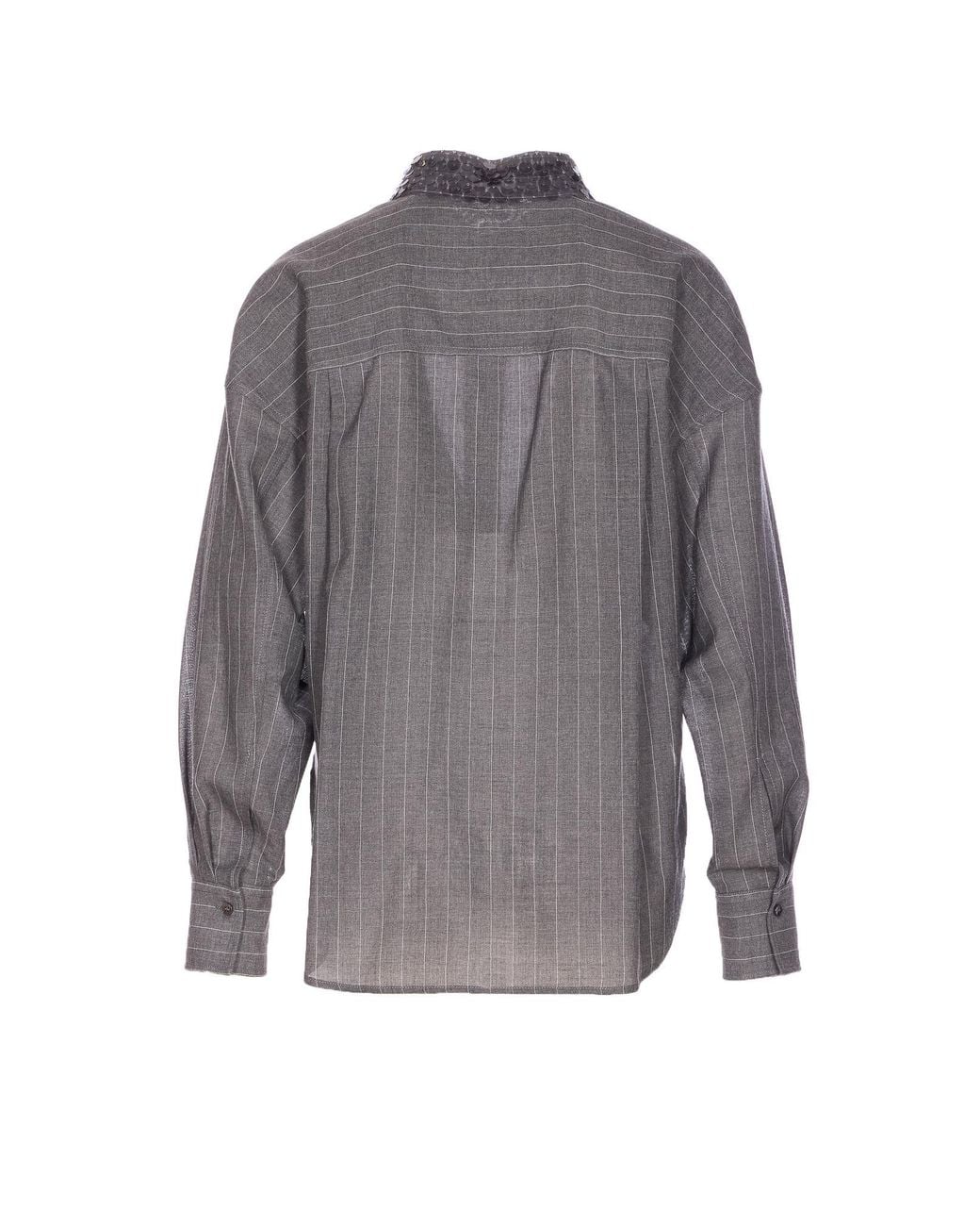 Brunello Cucinelli Gray Embellished Striped Shirt