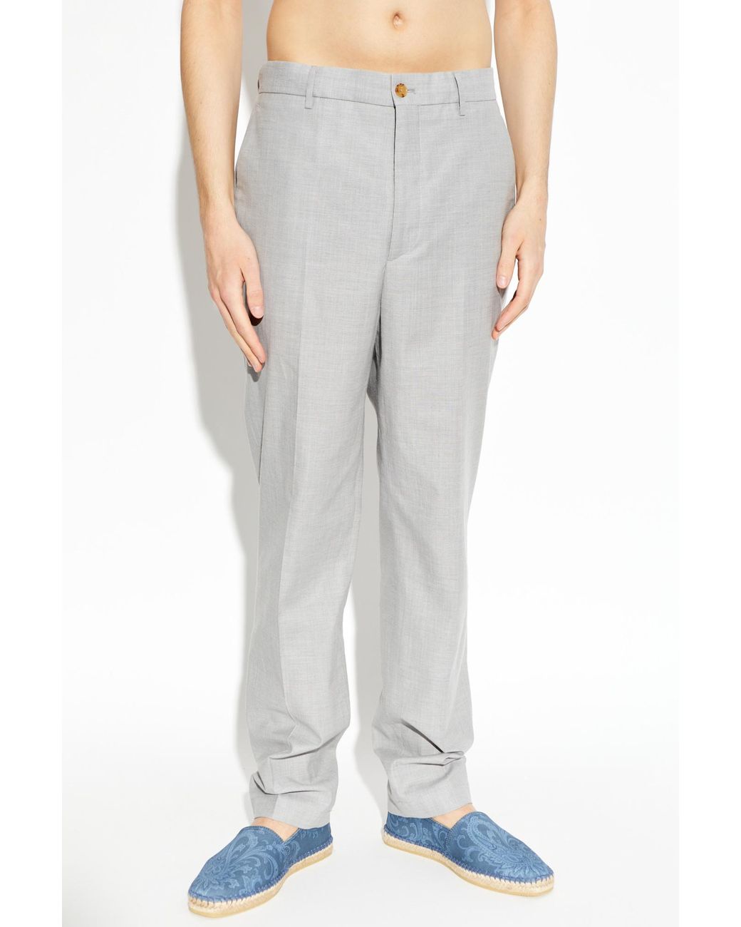 Etro Gray Straight-Leg Tailored Trousers for men