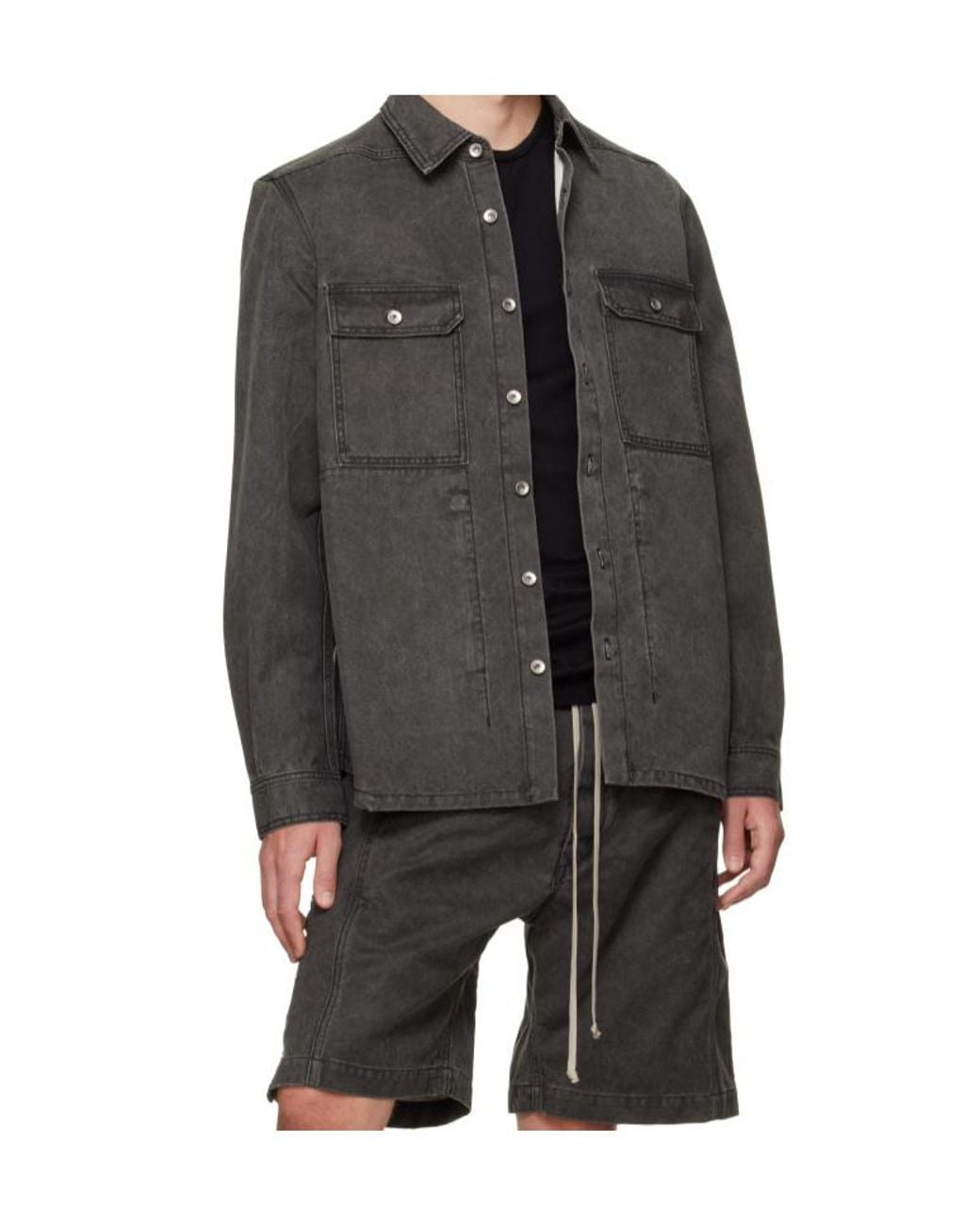 Rick Owens Gray Long-Sleeve Denim Shirt for men