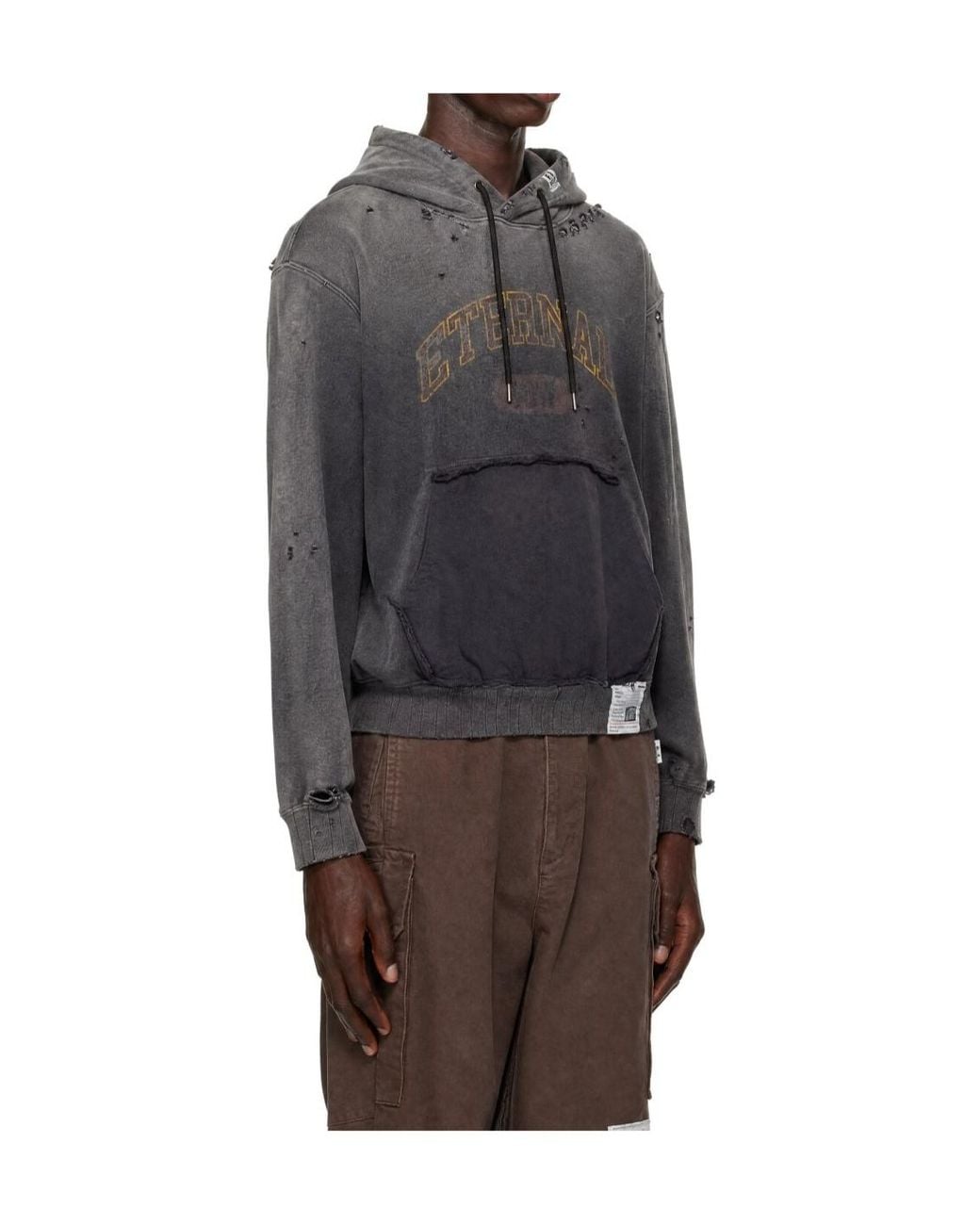 Maison Mihara Yasuhiro Gray Eternal College Letter Distressed Hoodie for men