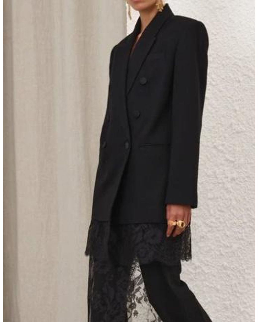Zimmermann Black Valiant Lace Trim Blazer