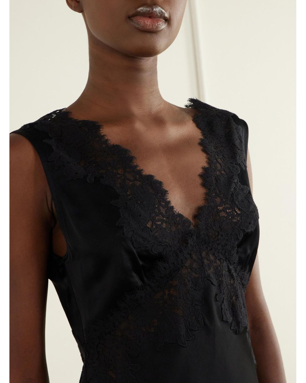 Rixo Black Lace-Trimmed Crepe Midi Dress