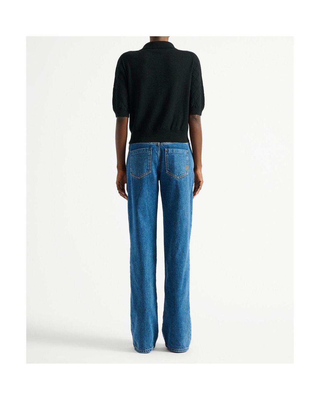 Balmain Black Merino Wool Openwork Crop Polo Shirt