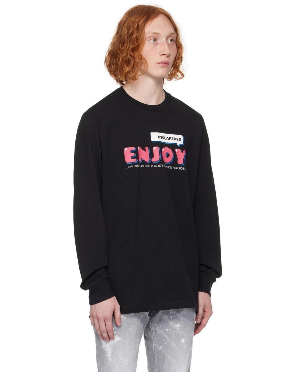 DSquared² Black 'Enjoy' Skater Long-Sleeved T-Shirt for men