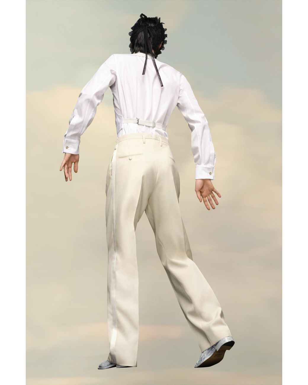 Maison Margiela White Pleated Tapered Leg Trousers for men