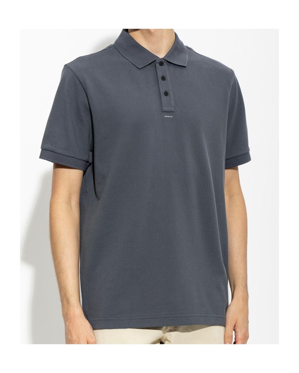 Moncler Blue Logo Placket Polo Shirt for men