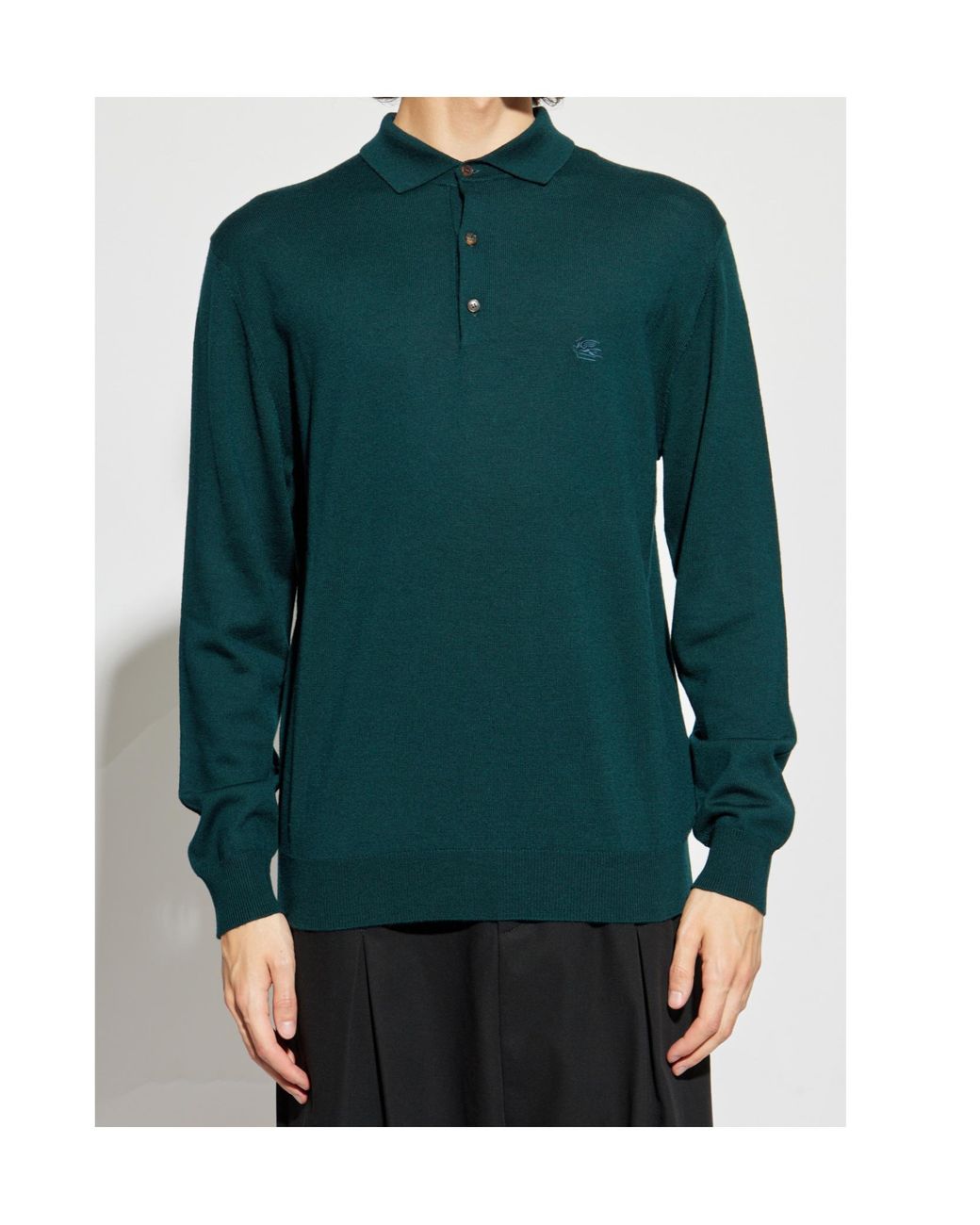 Etro Green Logo Embroidered Knit Polo Shirt for men