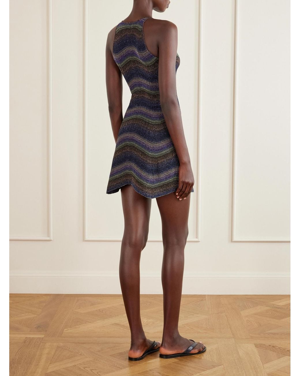 Missoni Blue Metallic Striped Crochet-Knit Mini Dress