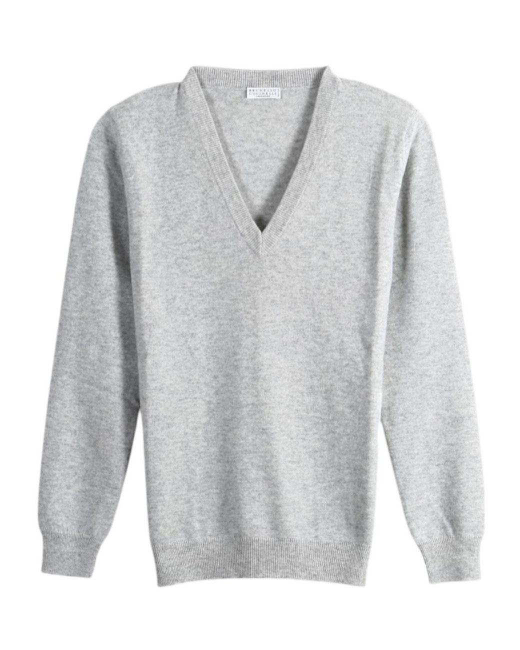 Brunello Cucinelli Gray Long-Sleeve Knit Top