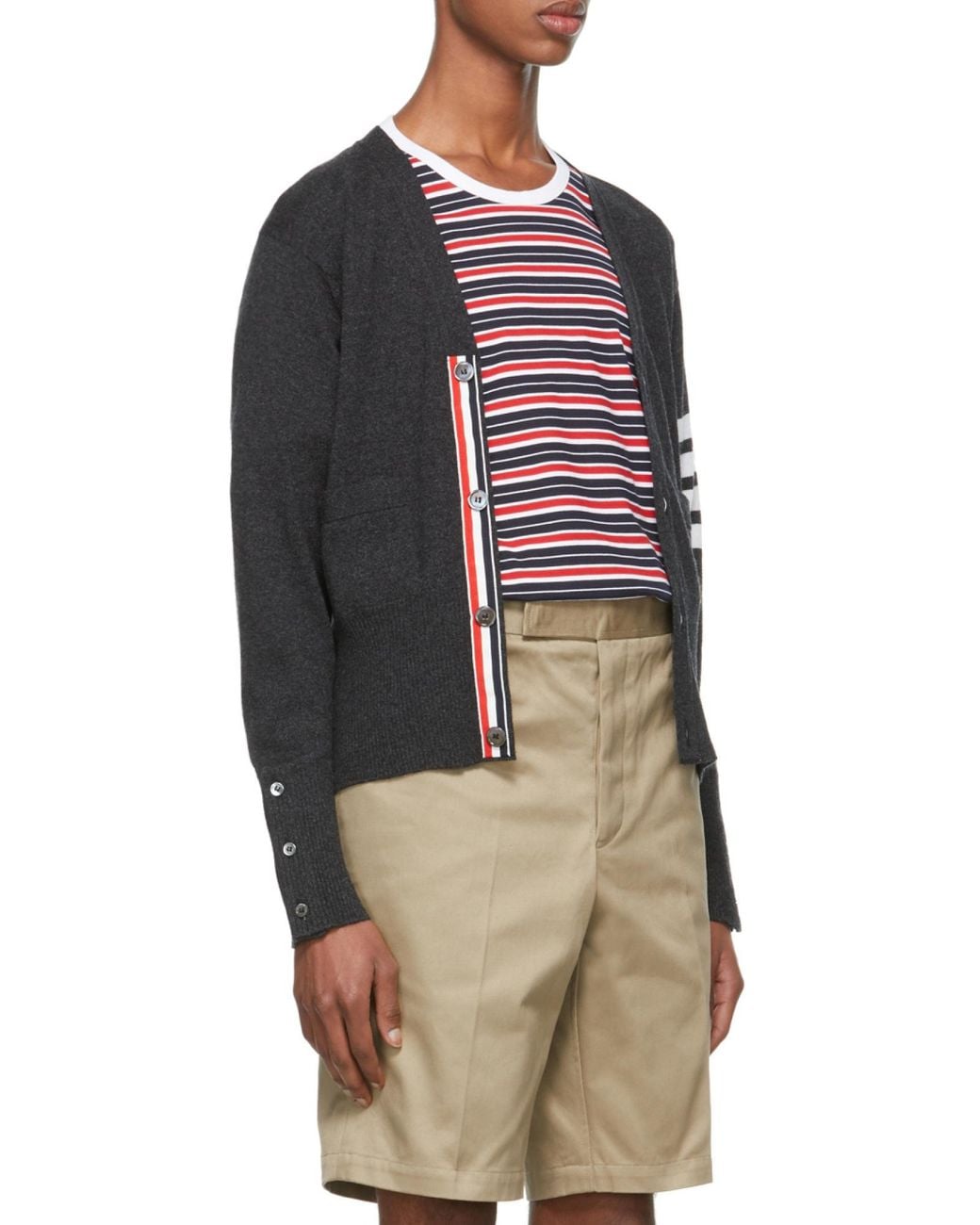 Thom Browne Natural 4-Bar Stripe Cardigan for men