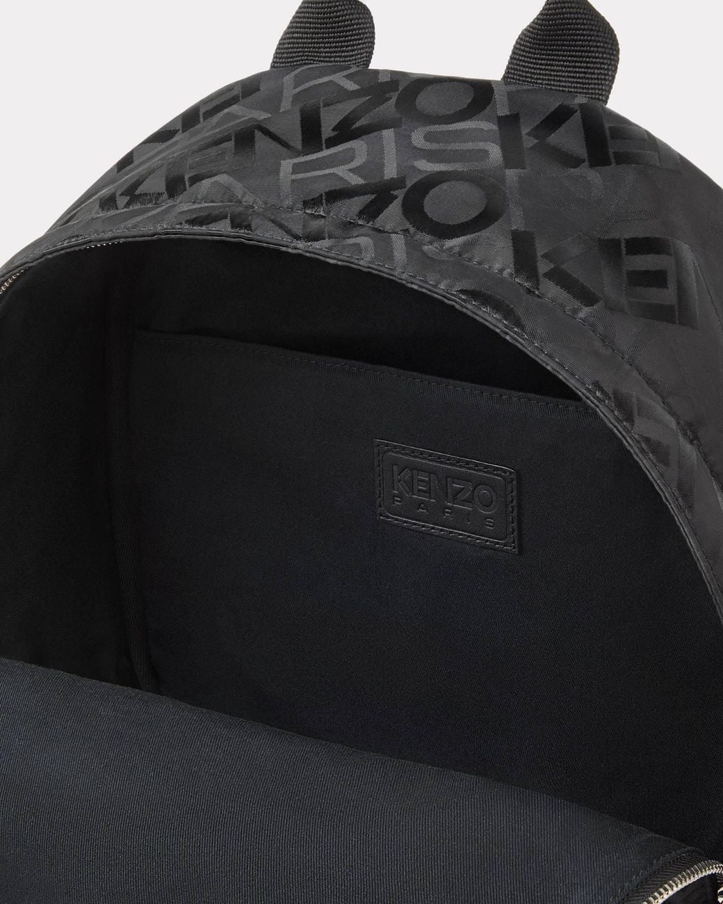 KENZO Black Logo Jacquard Zipped Backpack for men