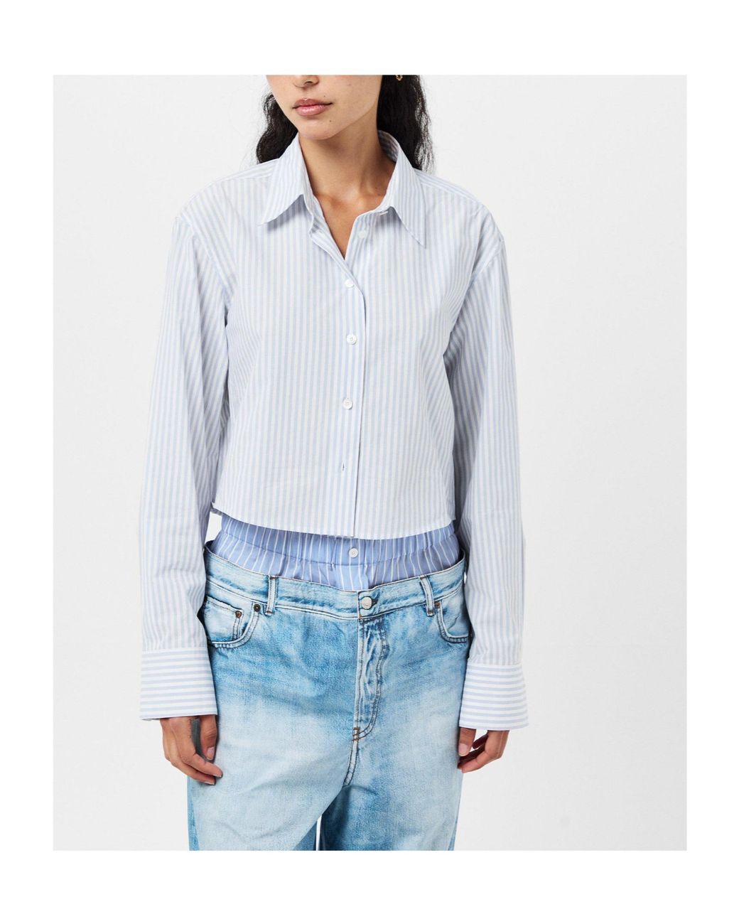 Acne White Simple Striped Shirt