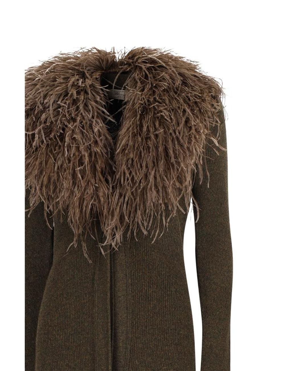Blumarine Green Shearling Detailed Ribbed Dress