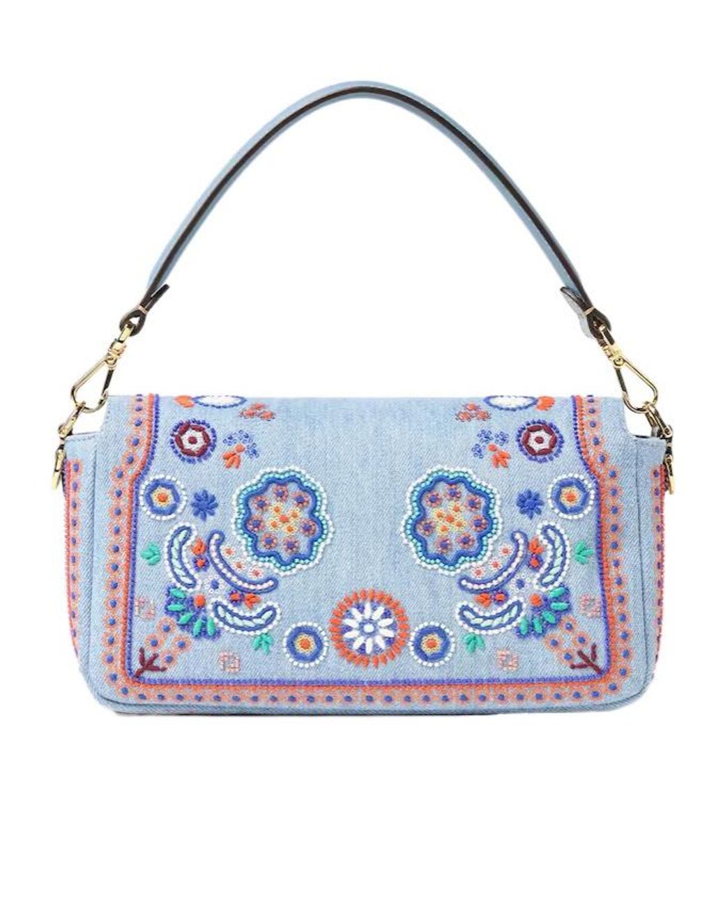 Fendi Blue Baguette Embroideed Medium Tote Bag