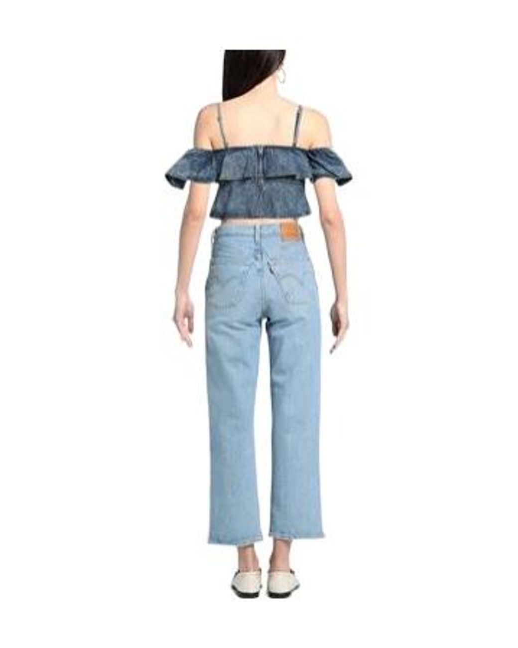 Isabel Marant Blue Thin-Strap Off-Shoulder Cropped Denim Top