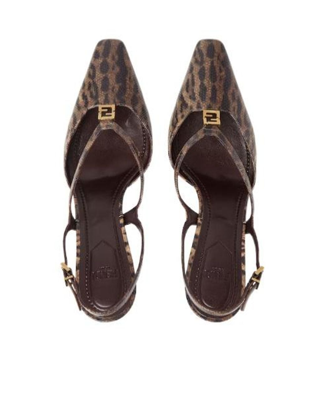Fendi Brown High Heel Printed Karung Slingbacks