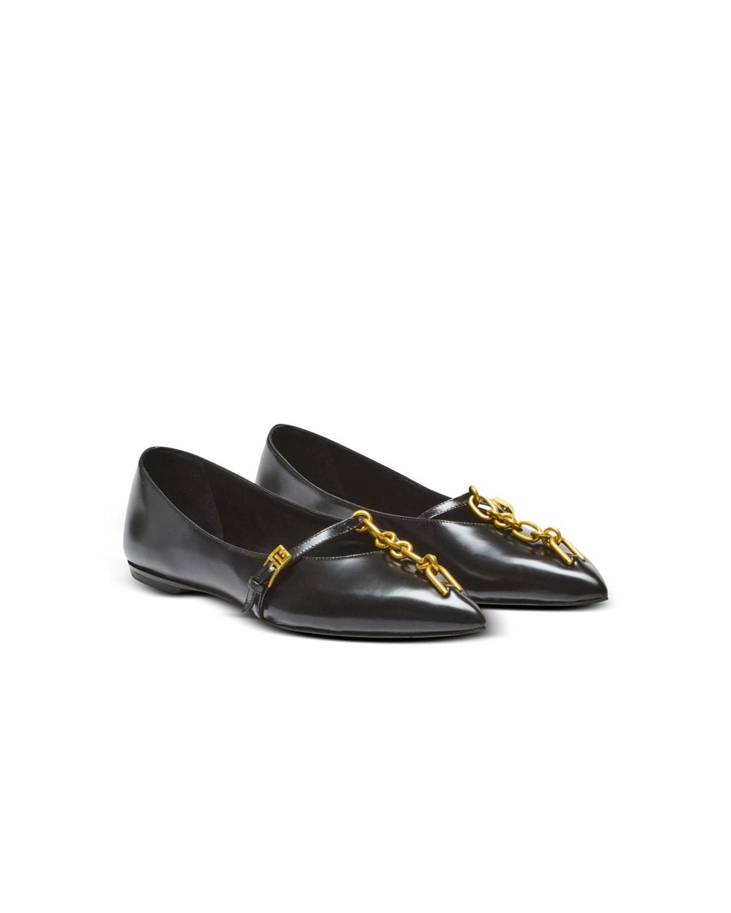 Balmain Black Shiny Lambskin Sync Ballet Flats