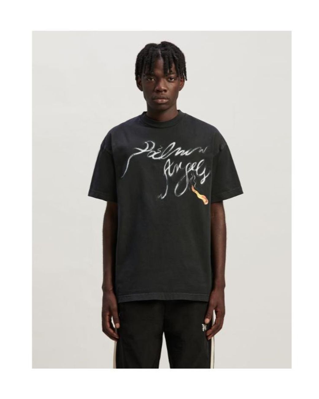 Palm Angels Black Logo Printed Crewneck T-Shirt for men