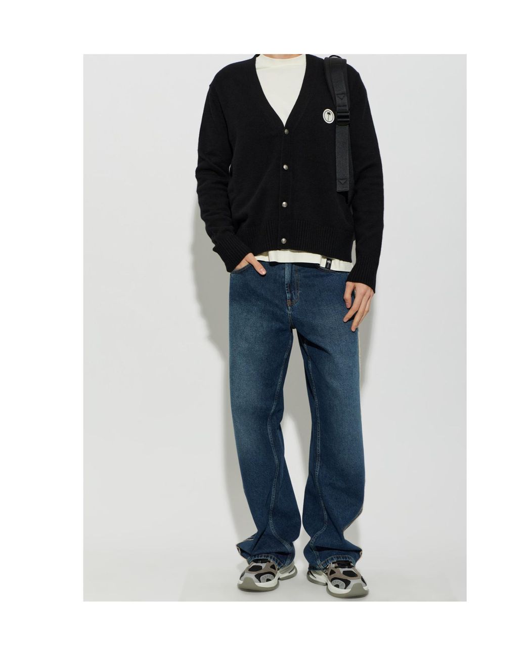 Palm Angels Black Long-Sleeve Cardigan for men