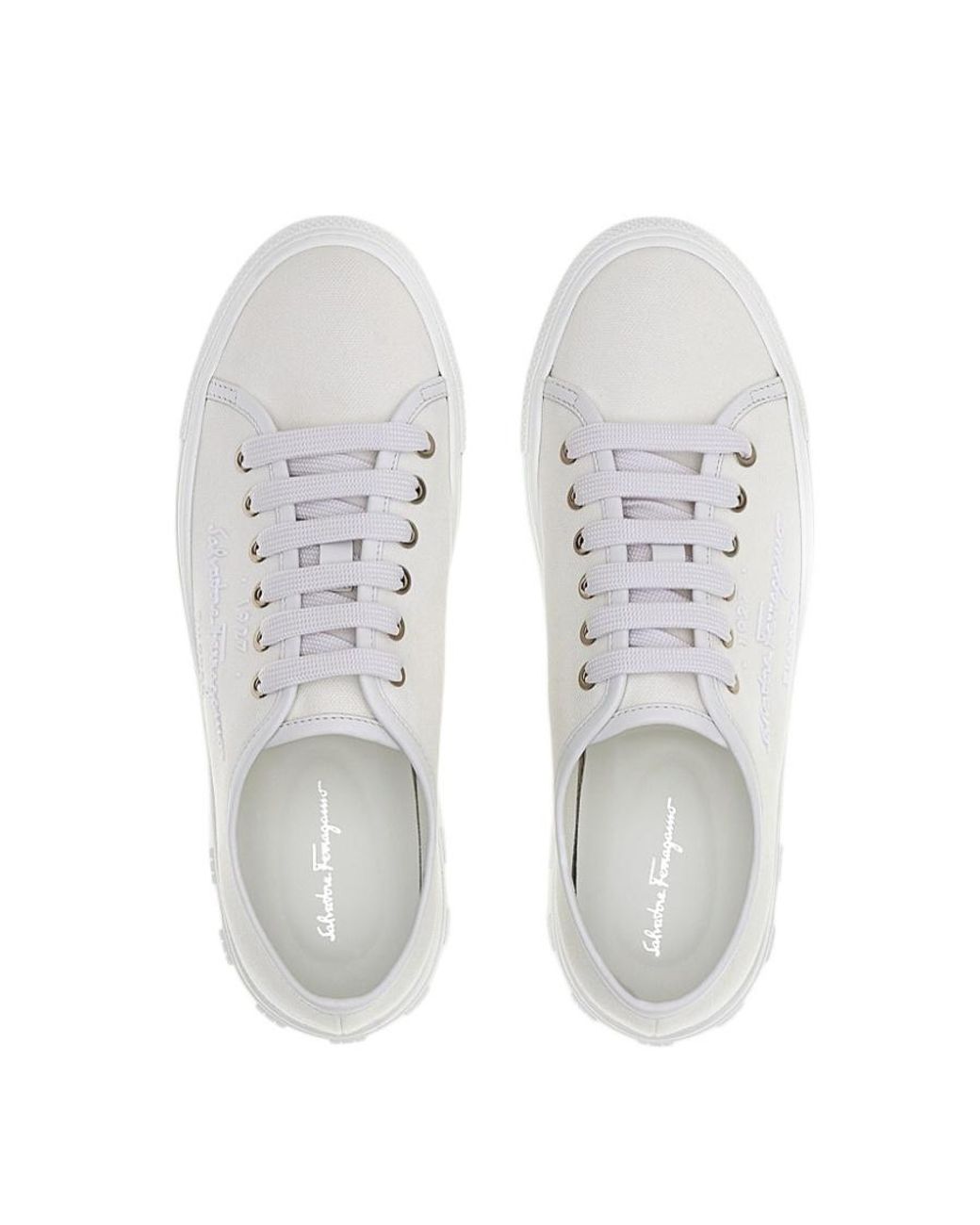 Ferragamo White Logo Embossed Low-Top Sneakers