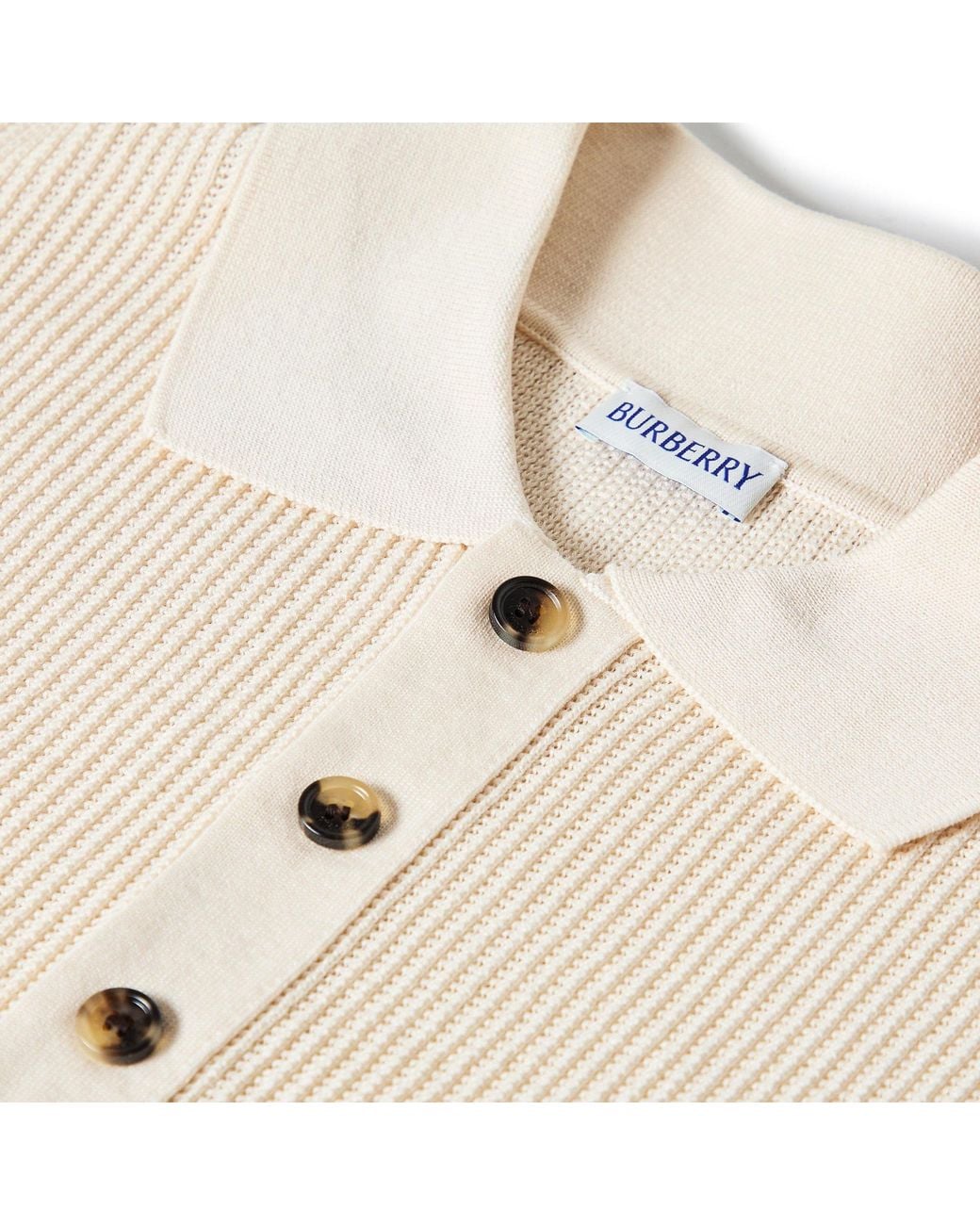 Burberry Natural Knitted Short Sleeve Polo Shirt for men