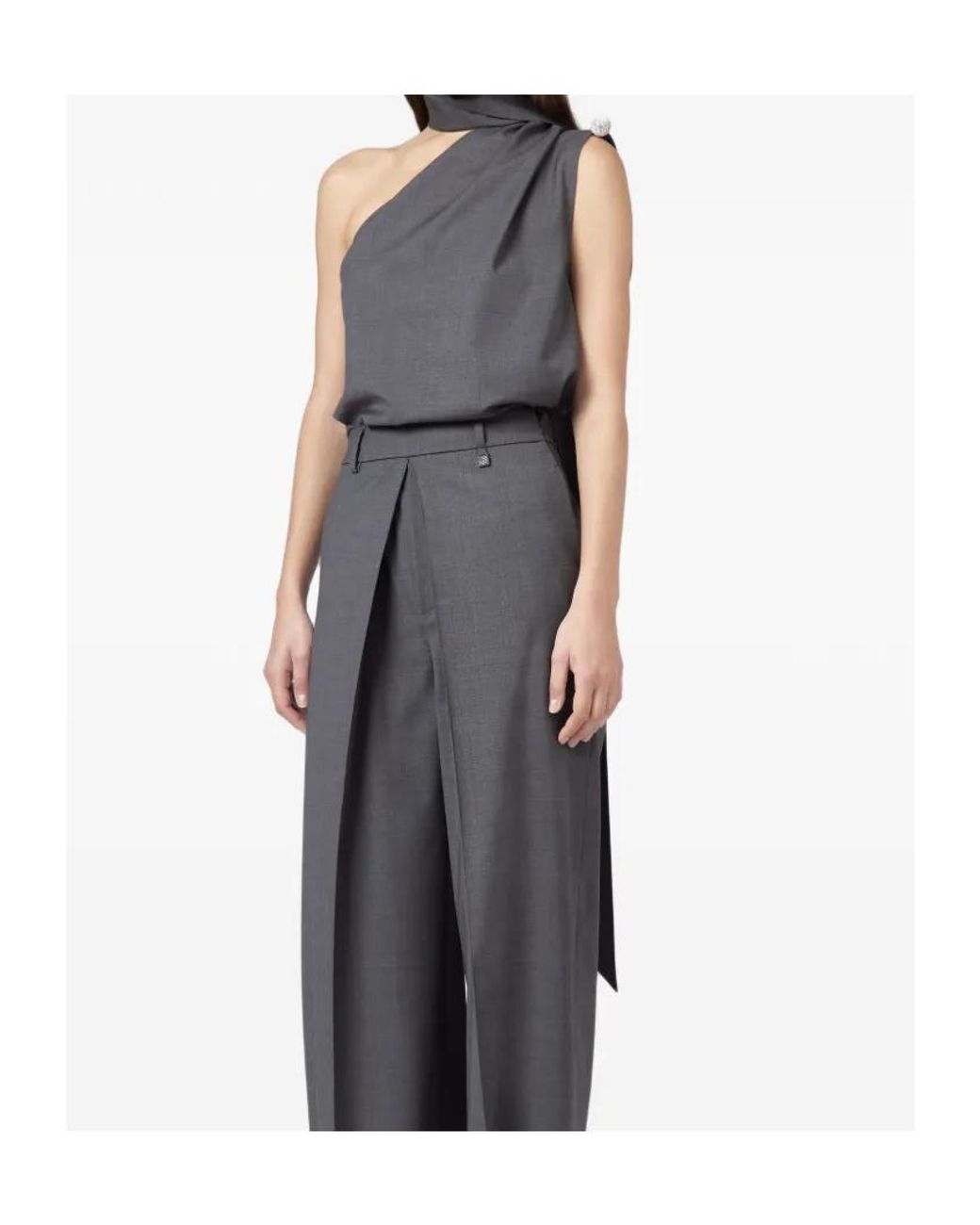 GIUSEPPE DI MORABITO Gray Draped One-Shoulder Top