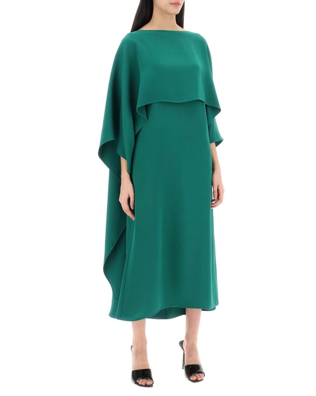 Valentino Green Ruffled Cape Dress