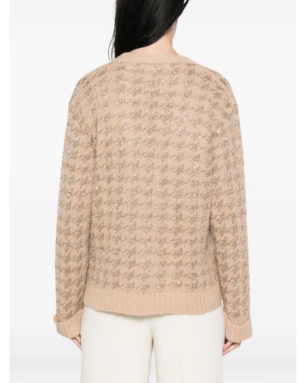 Twinset Natural Sequin-Embellished Houndstooth Cardigan