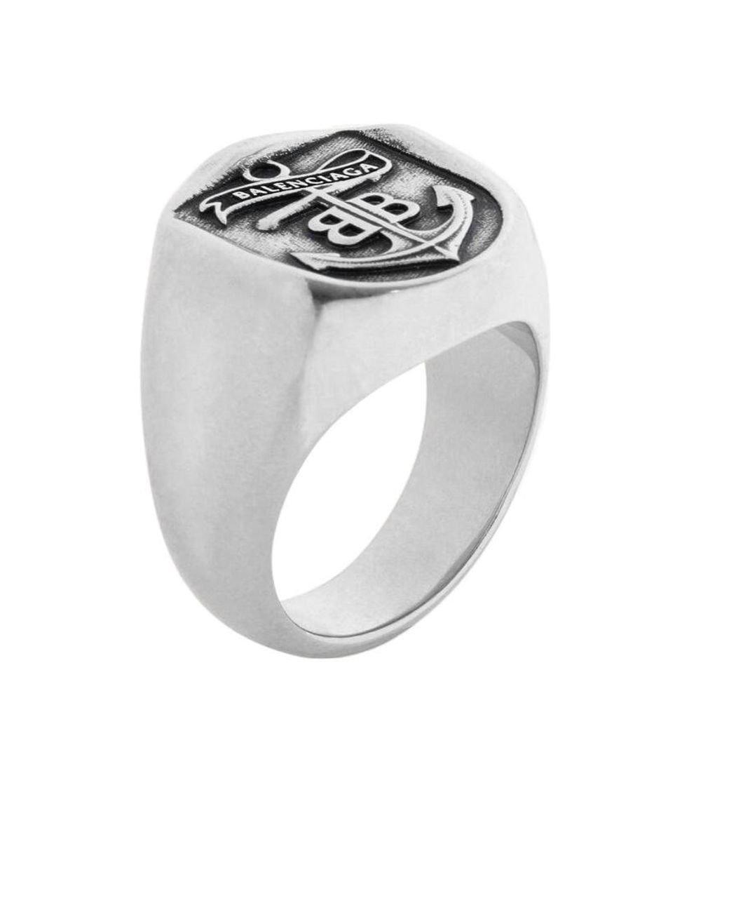 Balenciaga White Anchor Crest Signet Ring for men