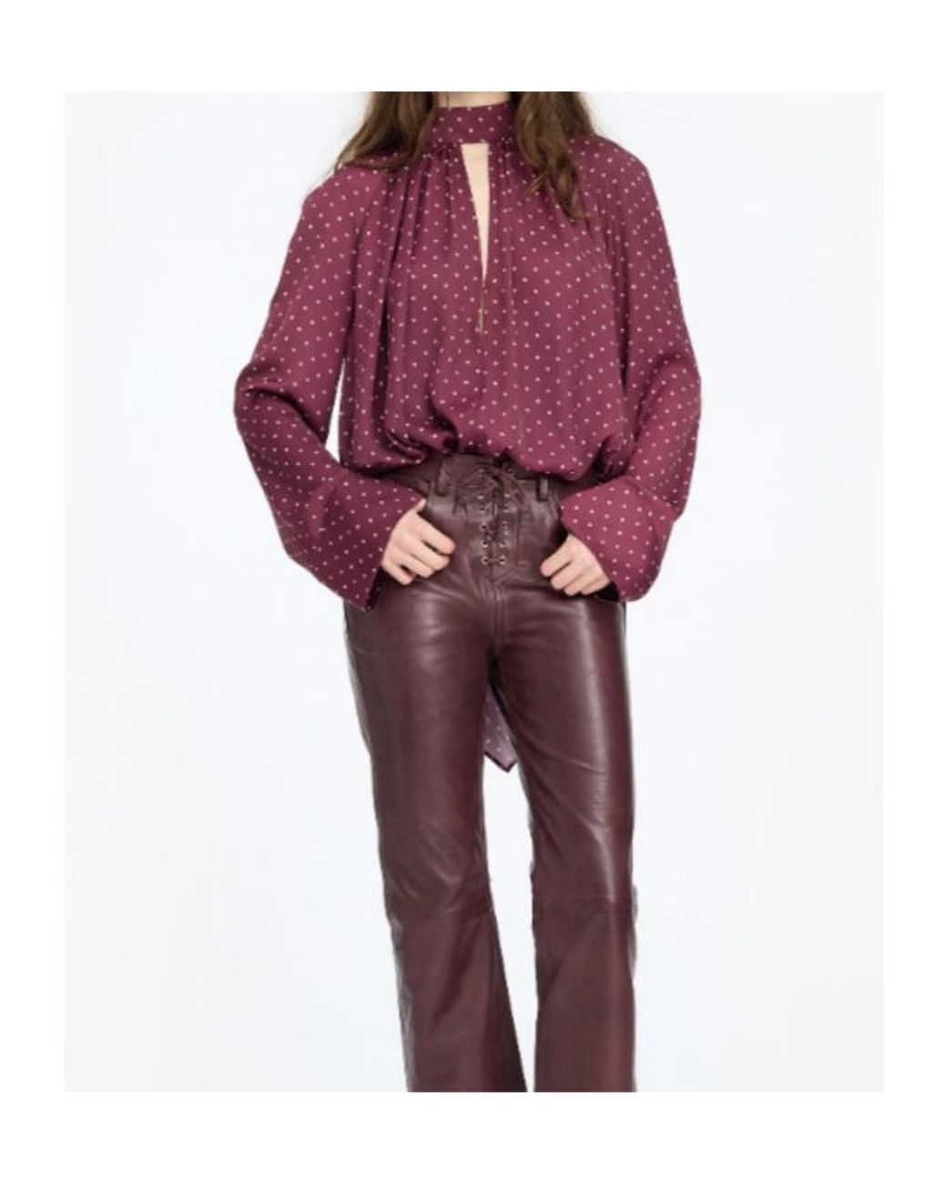 ROTATE BIRGER CHRISTENSEN Purple Dot Satin Bow Shirt Dark
