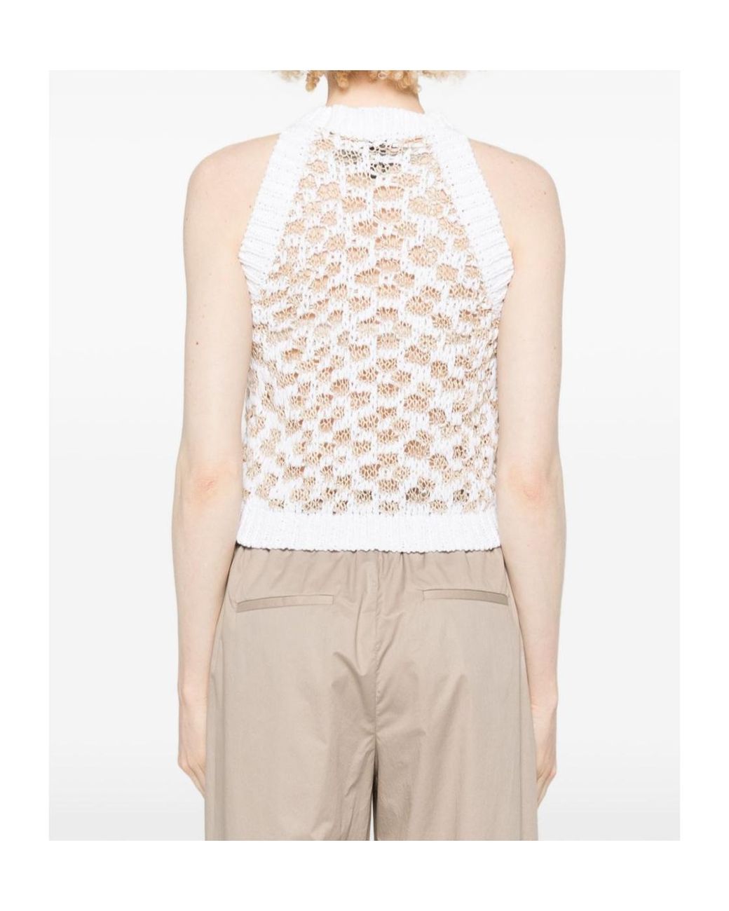 Peserico White Open-Knit Sleeveless Top