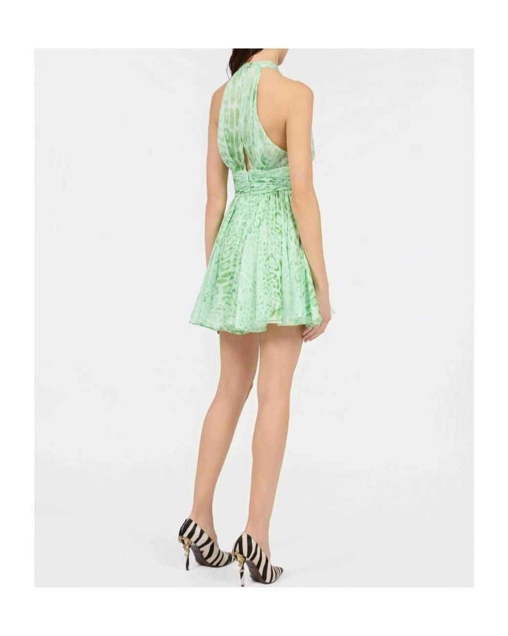 Roberto Cavalli Green Jaguar Print Mini Dress
