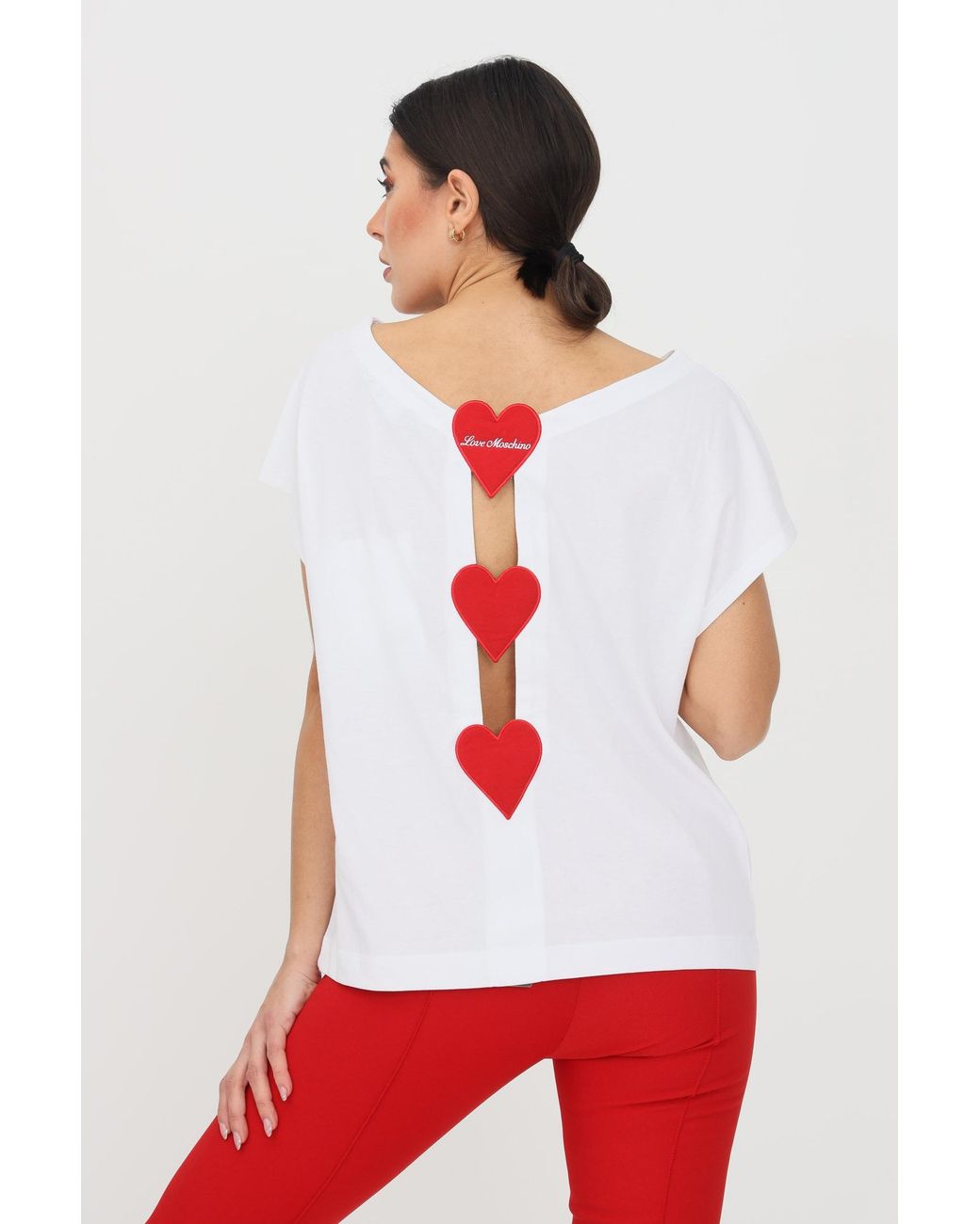 Moschino White Heart-Shaped Detail T-Shirt