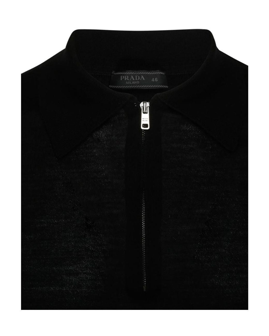Prada Black Half-Zipper Short-Sleeved Polo Shirt for men