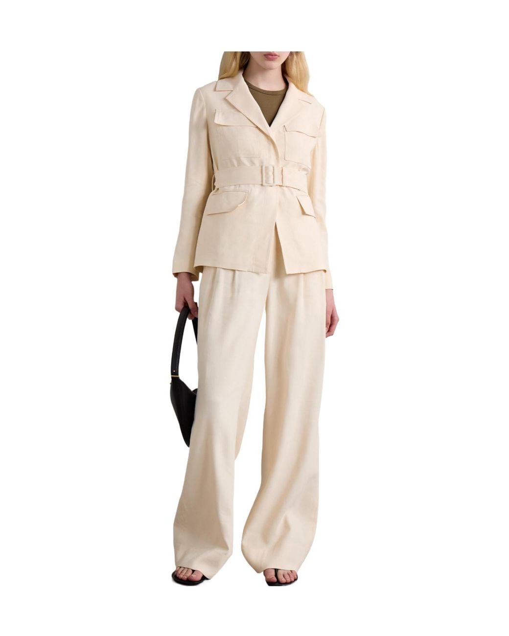 A.L.C. Natural Pleated Linen-Blend Twill Wide-Leg Trousers
